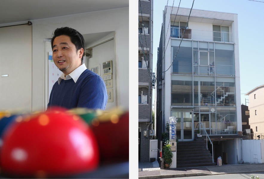 名古屋市昭和区・曙通りのビリヤード場「友楽」。店主の穏やかな表情と、奥にぼやけるビリヤード台とガラス越しに内部が見える、街に溶け込むビリヤード場の外観。
